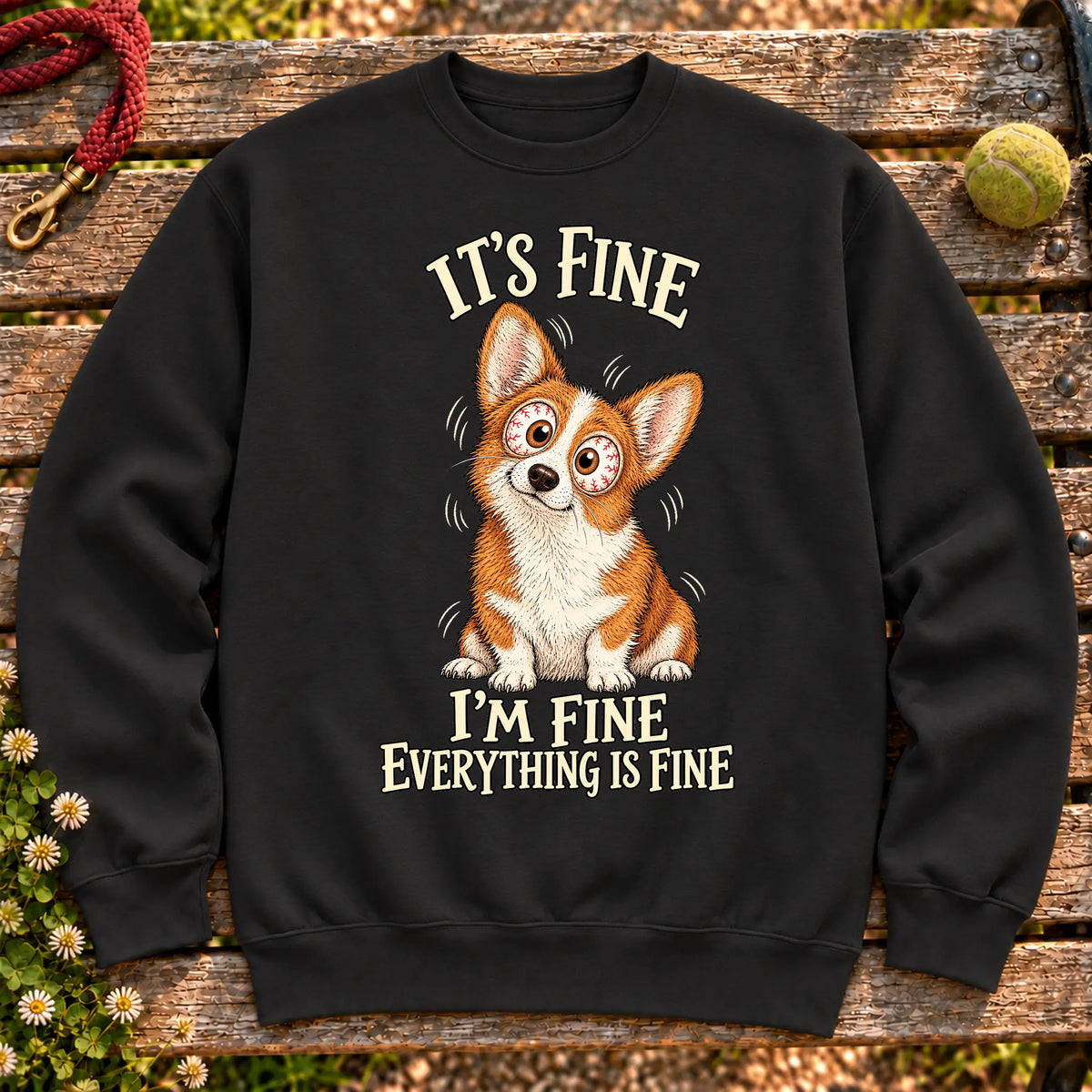 Corgi Everything Is Fine crewneck sweatshirt in Black