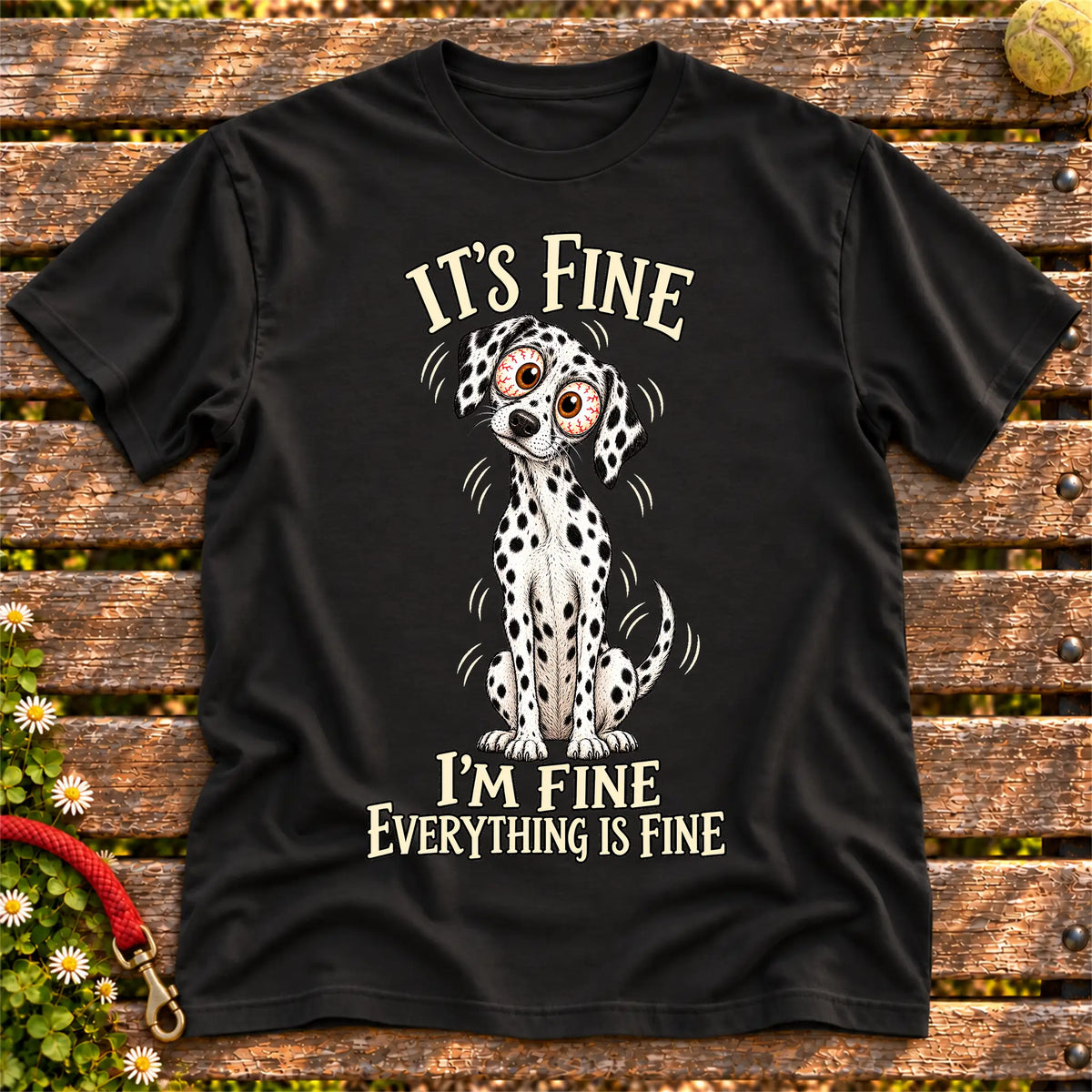 Dalmatian Everything Is Fine Softstyle T-shirt in Black