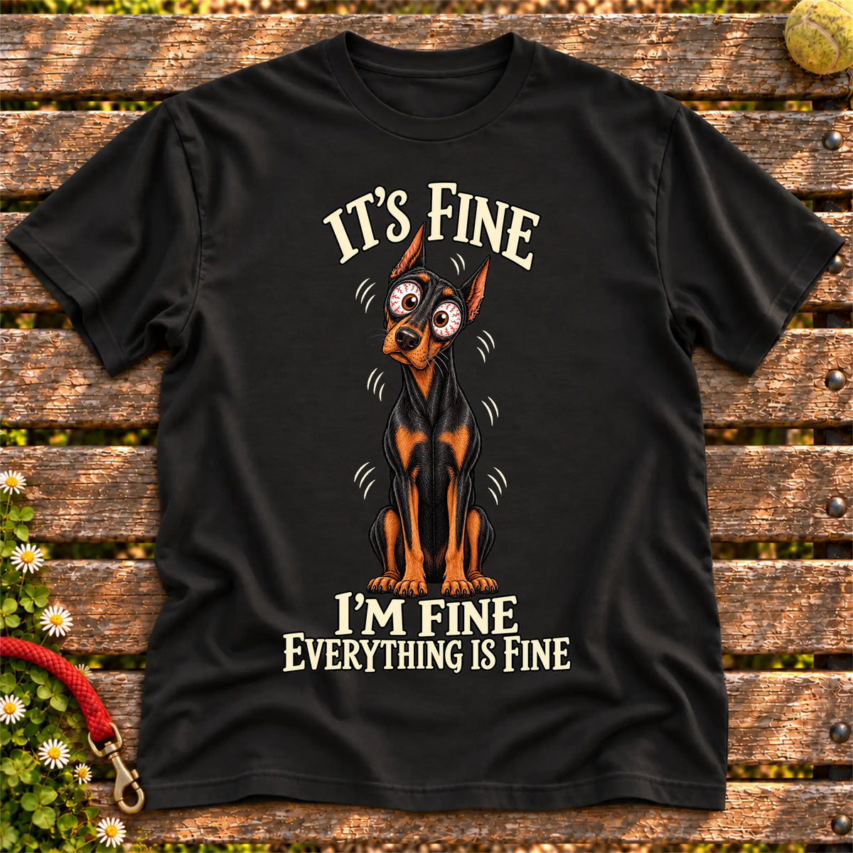 Doberman Everything Is Fine Softstyle T-shirt in Black
