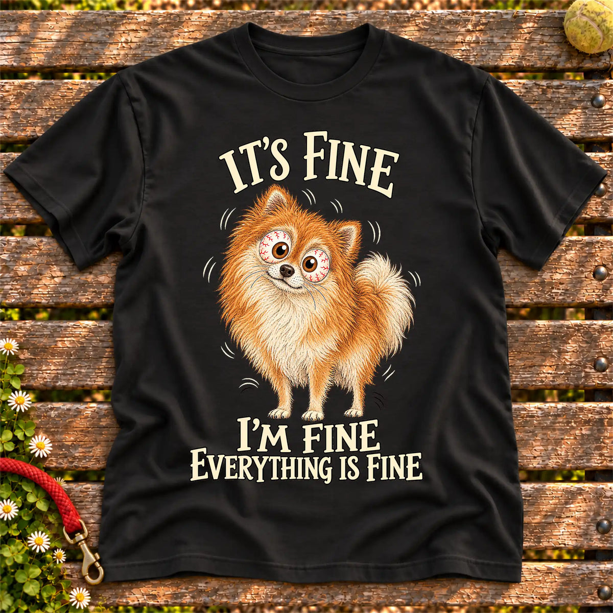 Pomeranian Everything Is Fine Softstyle T-shirt in Black