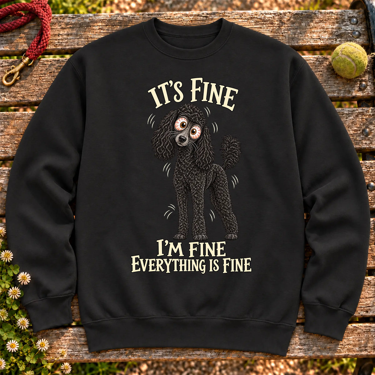 Poodle Everything Is Fine crewneck sweatshirt in Black