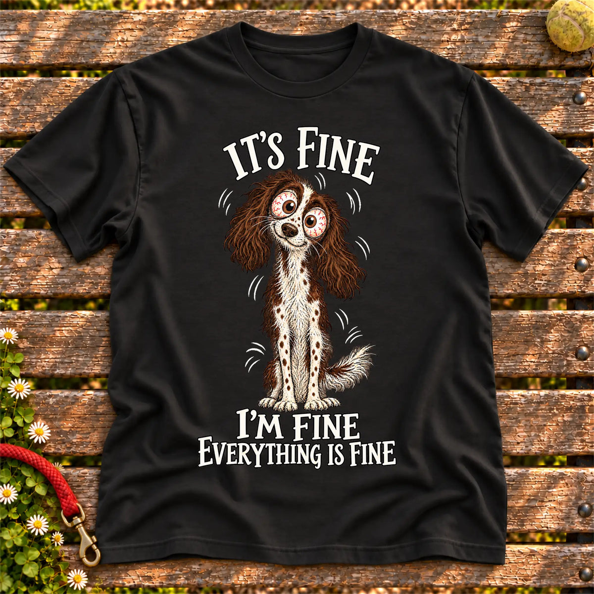 Springer Spaniel Everything Is Fine Softstyle T-shirt in Black