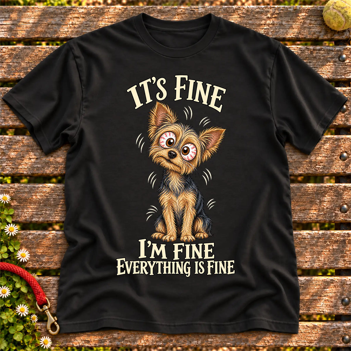 Yorkie Everything Is Fine Softstyle T-shirt in Black