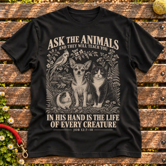 Black Ask the Animals scripture Softstyle T-shirt