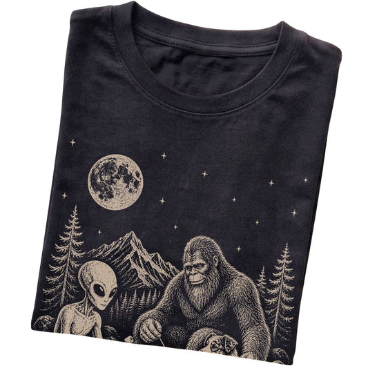 Black Australian Shepherd Camping with Bigfoot and Alien folded detail view