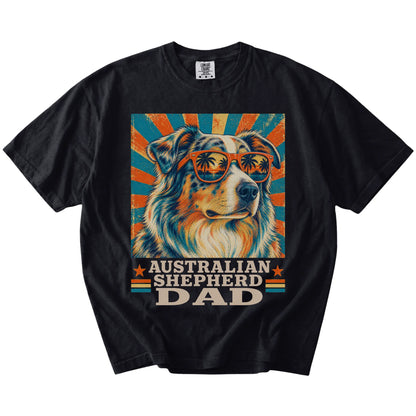 Retro Australian Shepherd Dad design on a Black Comfort Colors T-shirt