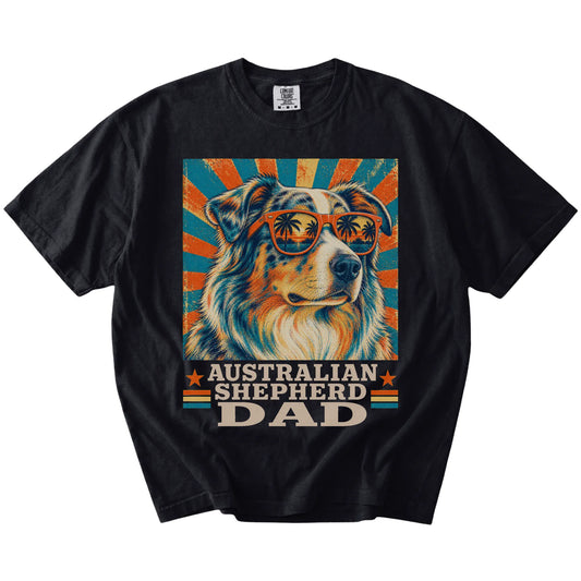 Retro Australian Shepherd Dad design on a Black Comfort Colors T-shirt