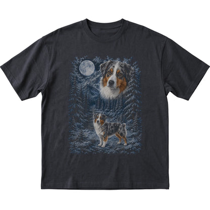 Australian Shepherd Forest Moon T-Shirt in Black