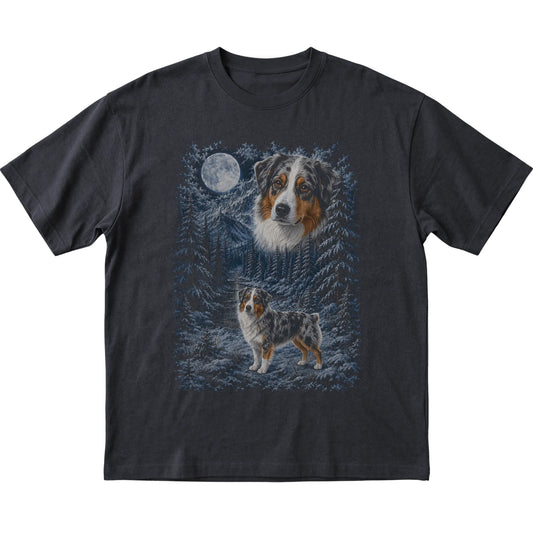Australian Shepherd Forest Moon T-Shirt in Black