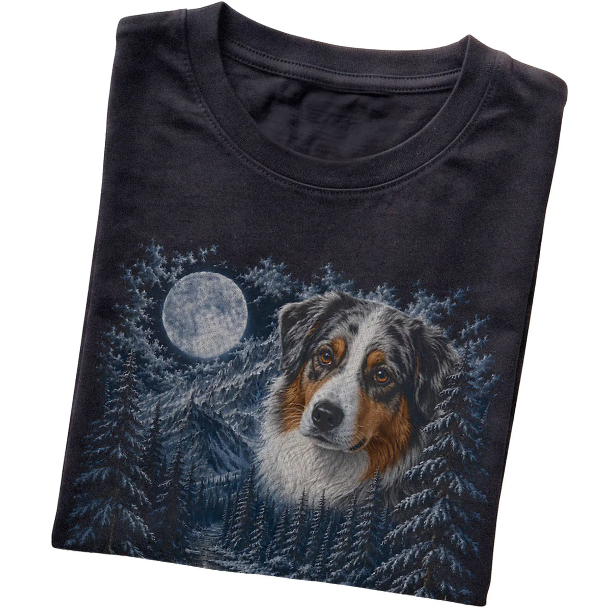 Australian Shepherd Forest Moon T-Shirt in Black