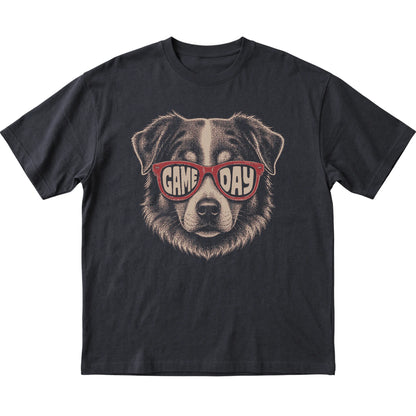 Black Australian Shepherd Game Day Sunglasses T-shirt, laid flat