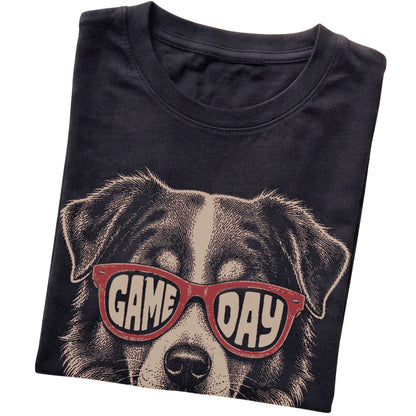 Black Australian Shepherd Game Day Sunglasses T-shirt, folded