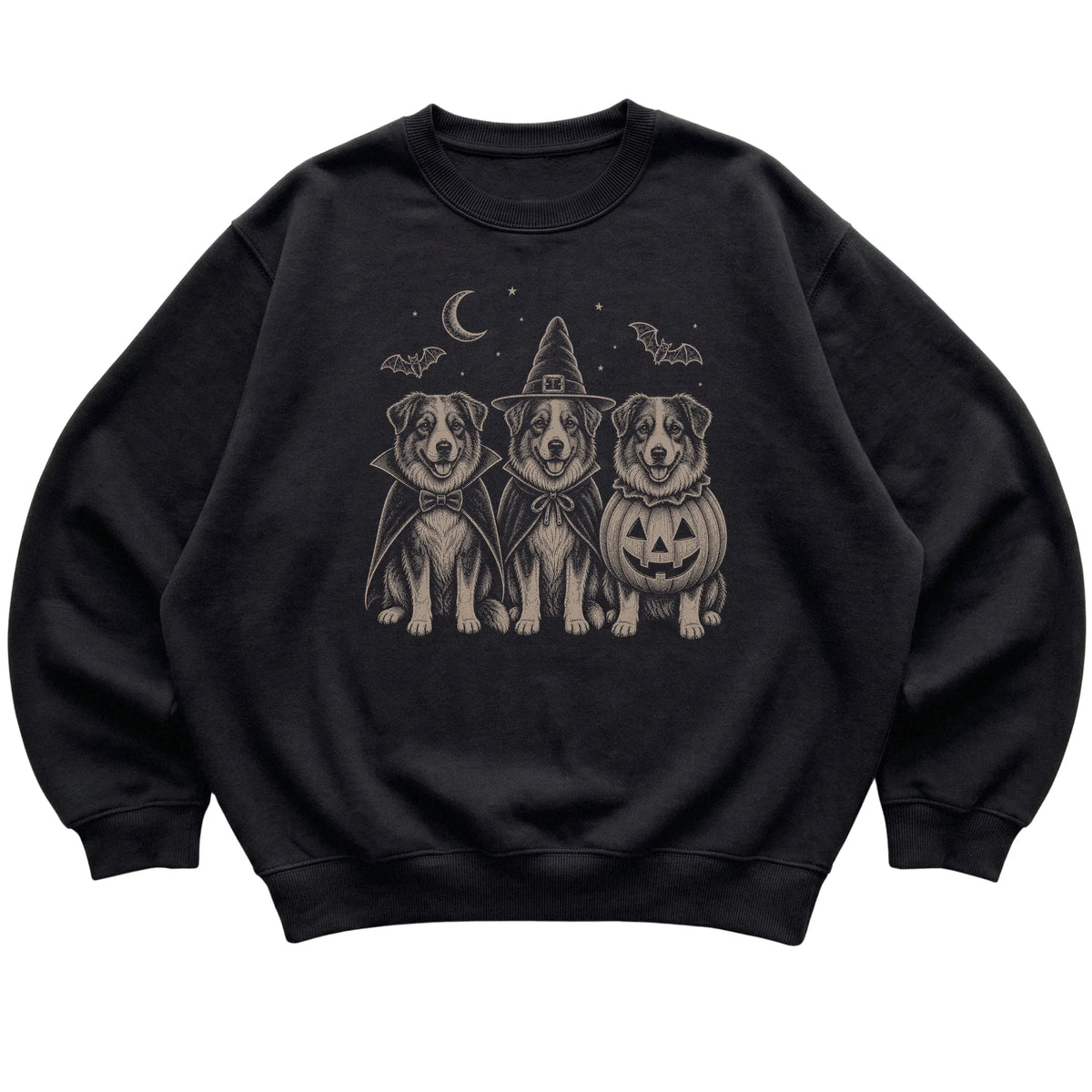 Black Australian Shepherd Halloween Costume sweatshirt, flat view