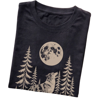 Australian Shepherd Howling at the Moon softstyle T-shirt in Black