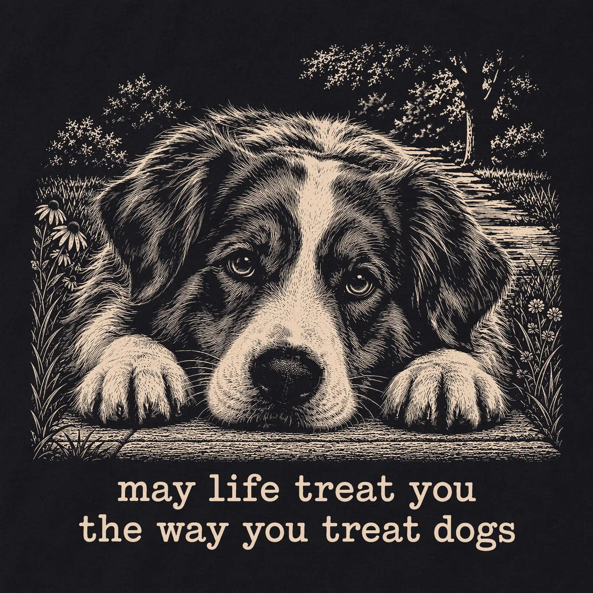 Australian Shepherd Karma crewneck sweatshirt in Black — Design Detail