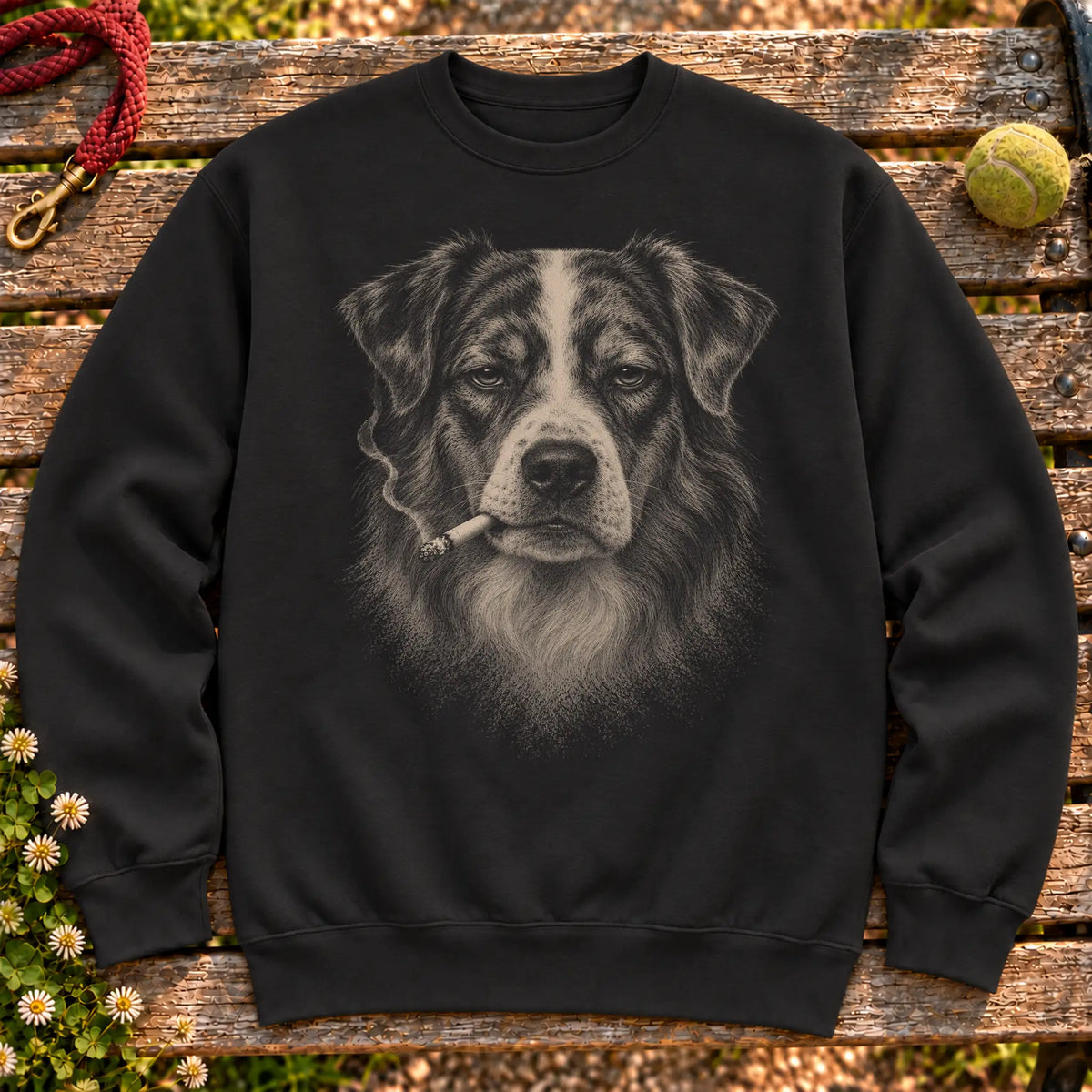 Australian Shepherd smoking design on a Black sweatshirt