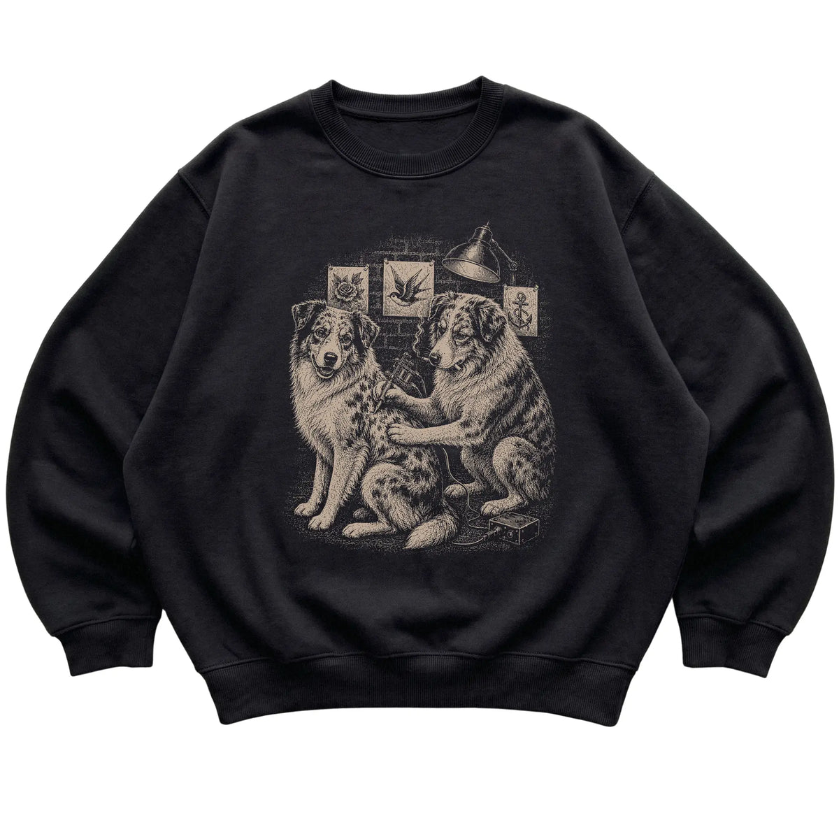 Black Australian Shepherd Dog Tattoo Artist shirt laid flat