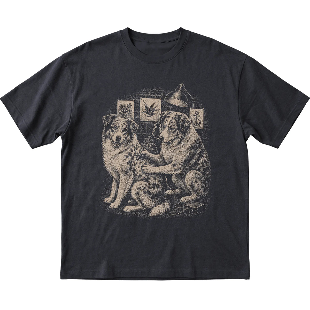 Black Australian Shepherd Dog Tattoo Artist shirt laid flat