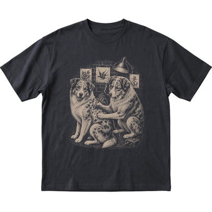 Black Australian Shepherd Dog Tattoo Artist shirt laid flat
