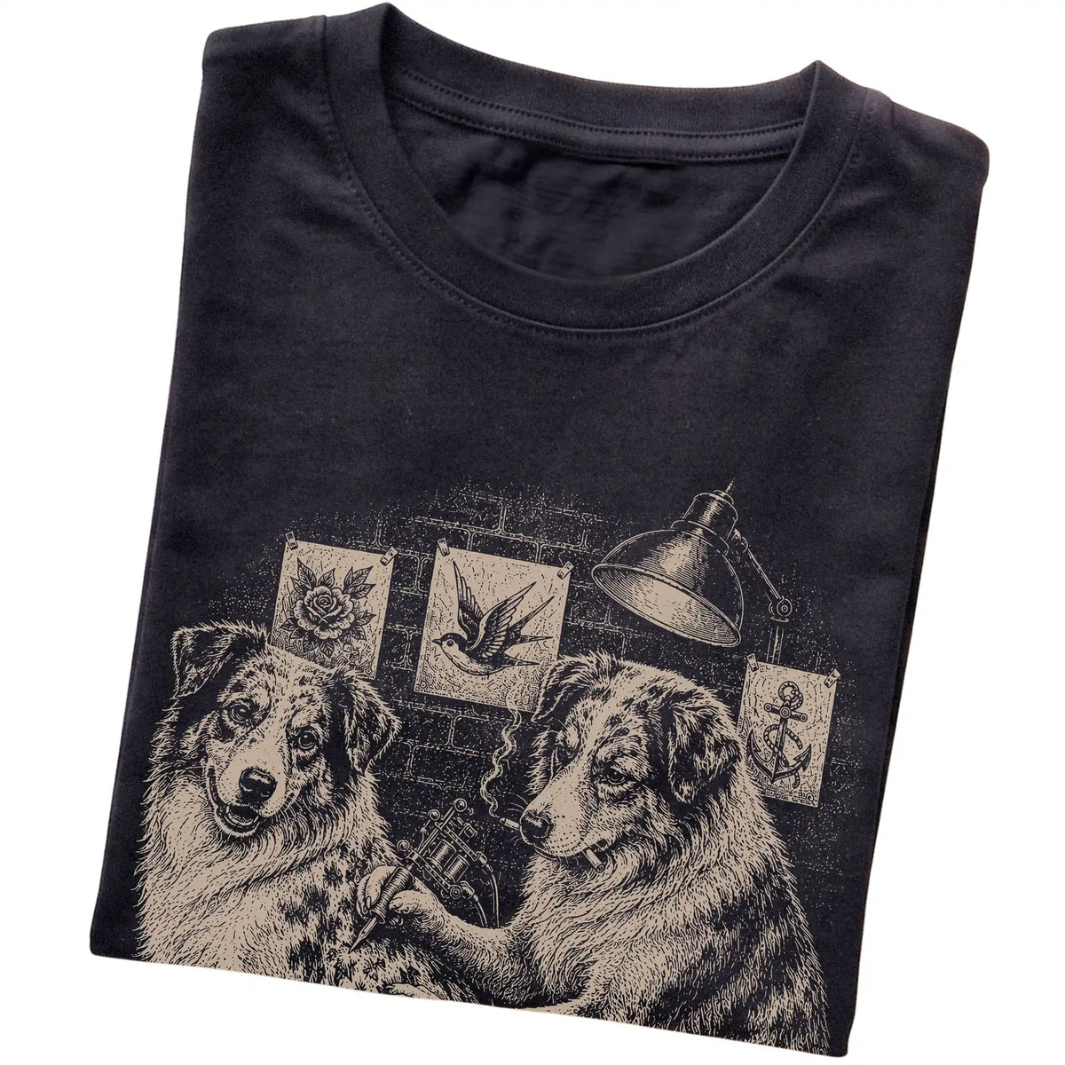 Black Australian Shepherd Dog Tattoo Artist folded detail view