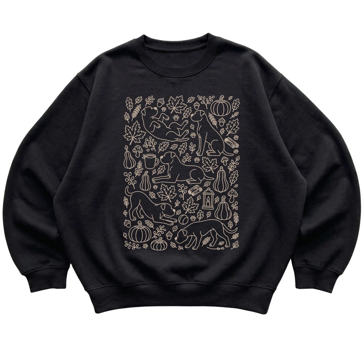 Black American Bulldog Fall Leaves shirt laid flat