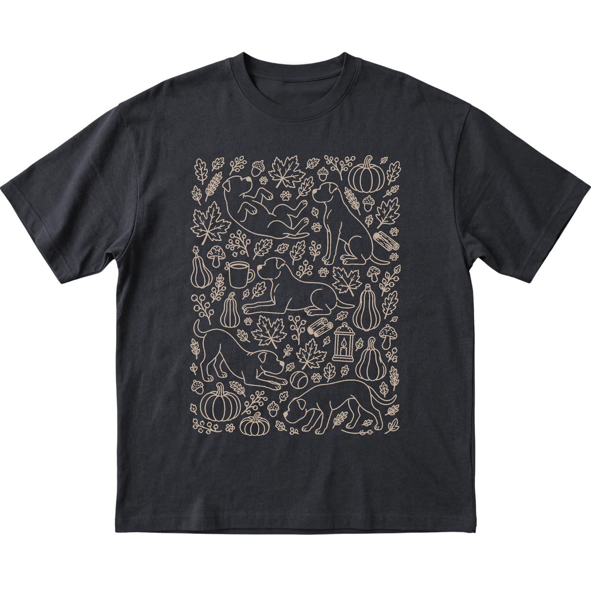Black American Bulldog Fall Leaves shirt laid flat