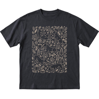 Black American Bulldog Fall Leaves shirt laid flat