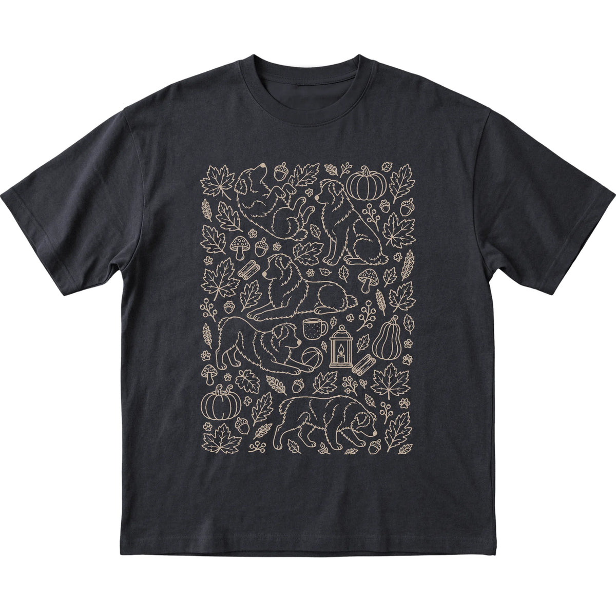 Black Australian Shepherd Fall Leaves shirt laid flat