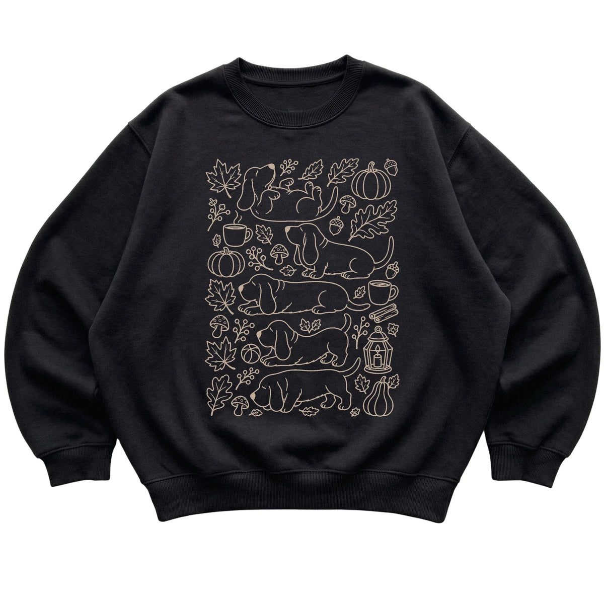 Black Basset Hound Fall Leaves shirt laid flat