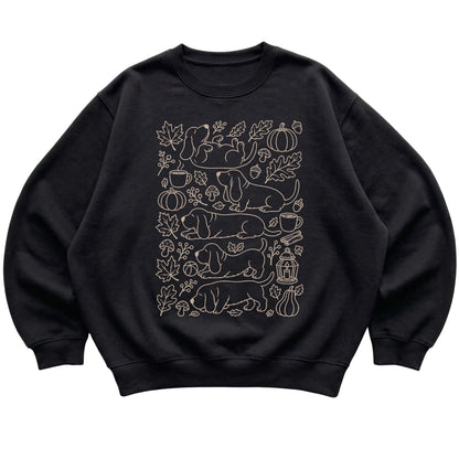 Black Basset Hound Fall Leaves shirt laid flat