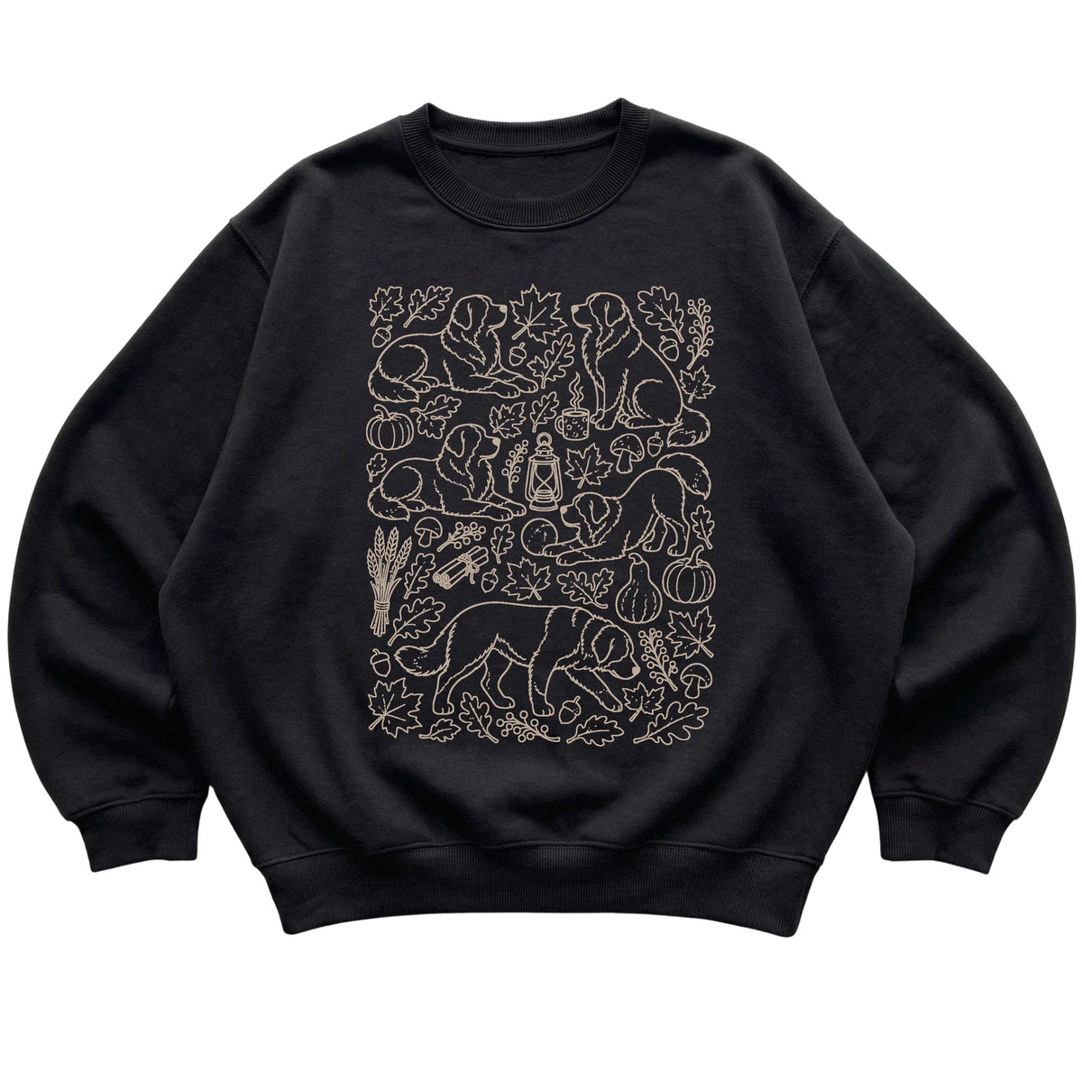 Black Bernese Mountain Dog Fall Leaves shirt laid flat