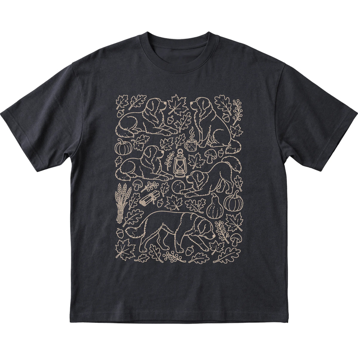 Black Bernese Mountain Dog Fall Leaves shirt laid flat