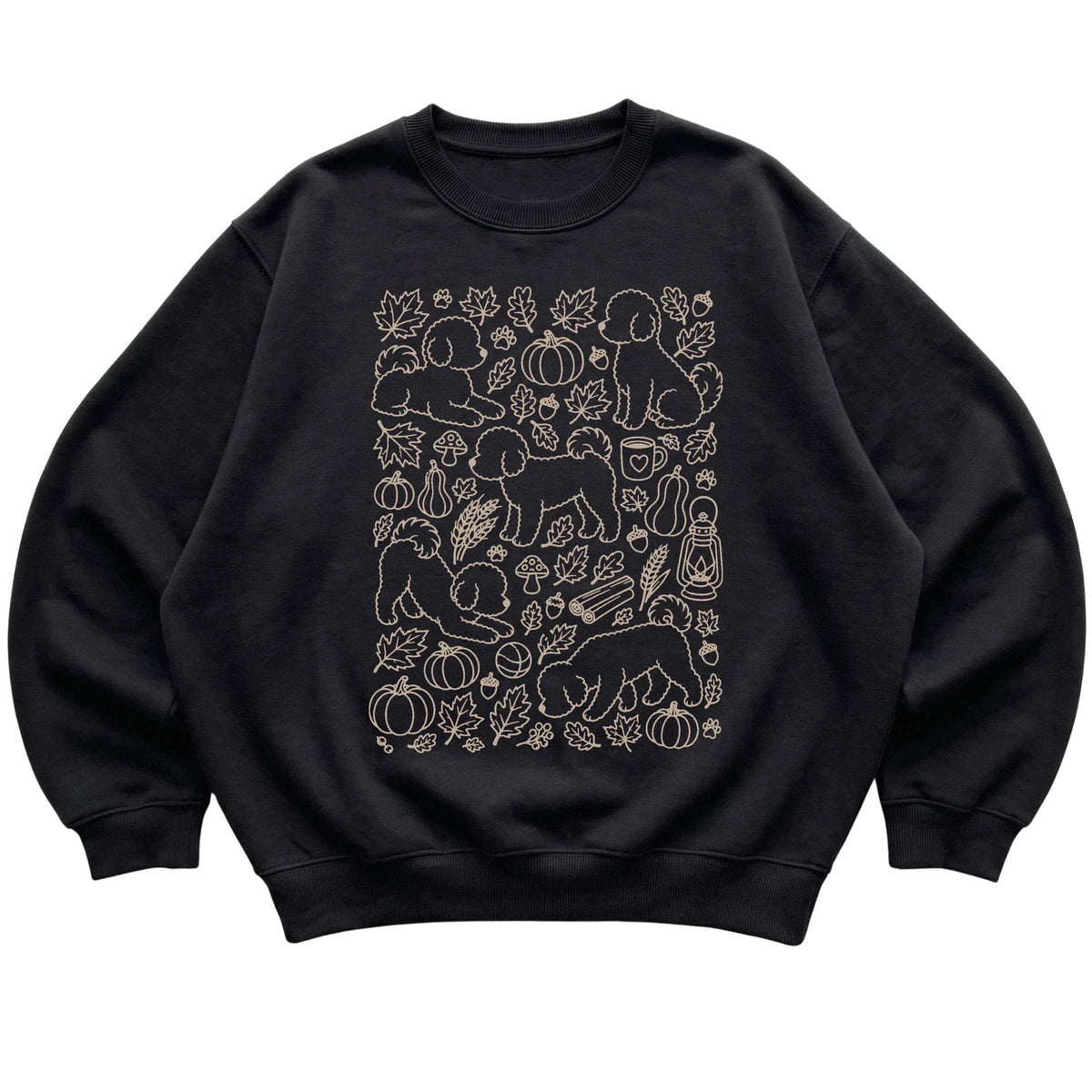 Black Bichon Frise Fall Leaves shirt laid flat