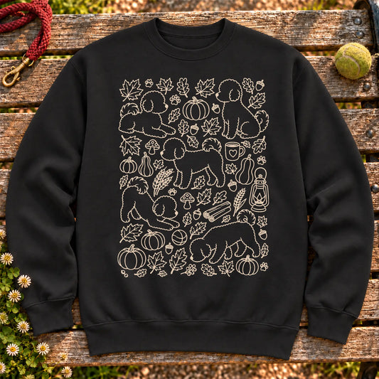 Bichon Frise Autumn on a Black crewneck sweatshirt, shown flat