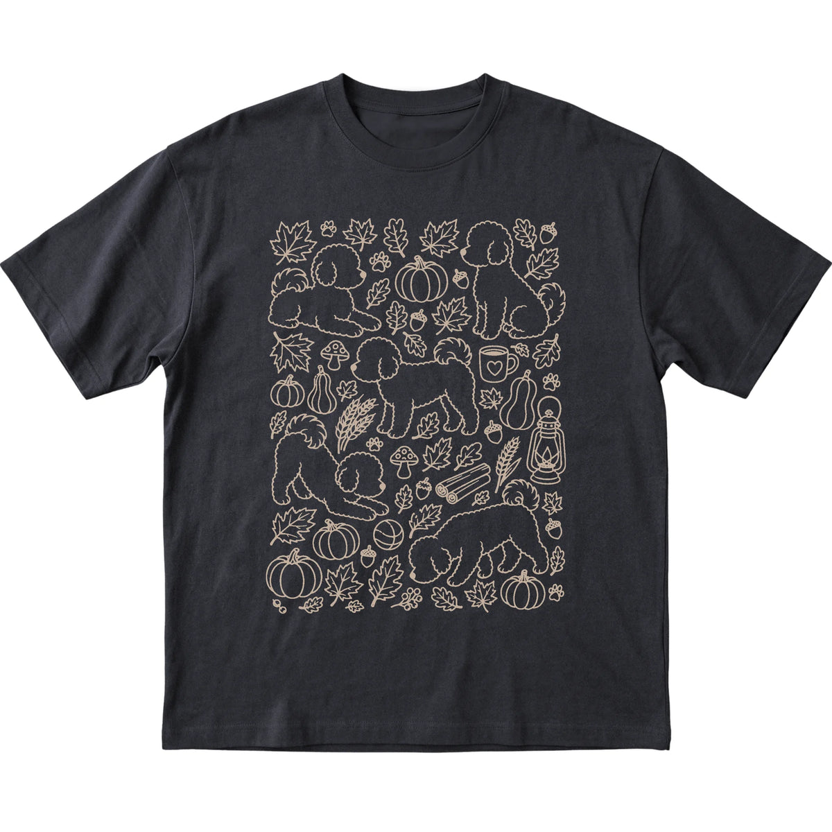 Black Bichon Frise Fall Leaves shirt laid flat