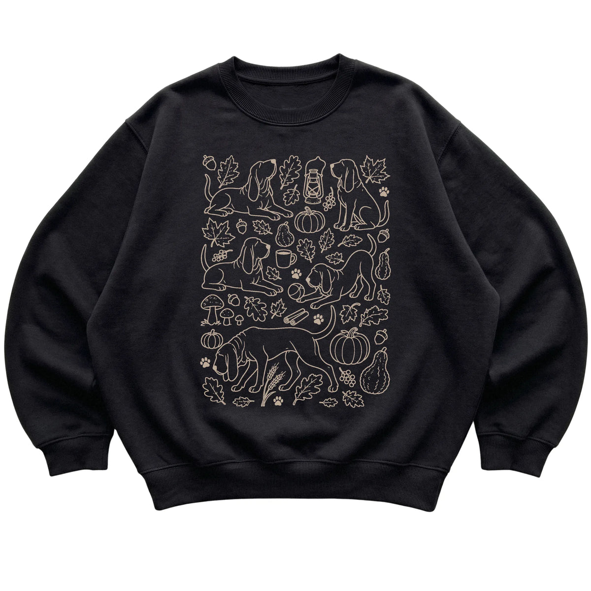 Black Bloodhound Fall Leaves shirt laid flat