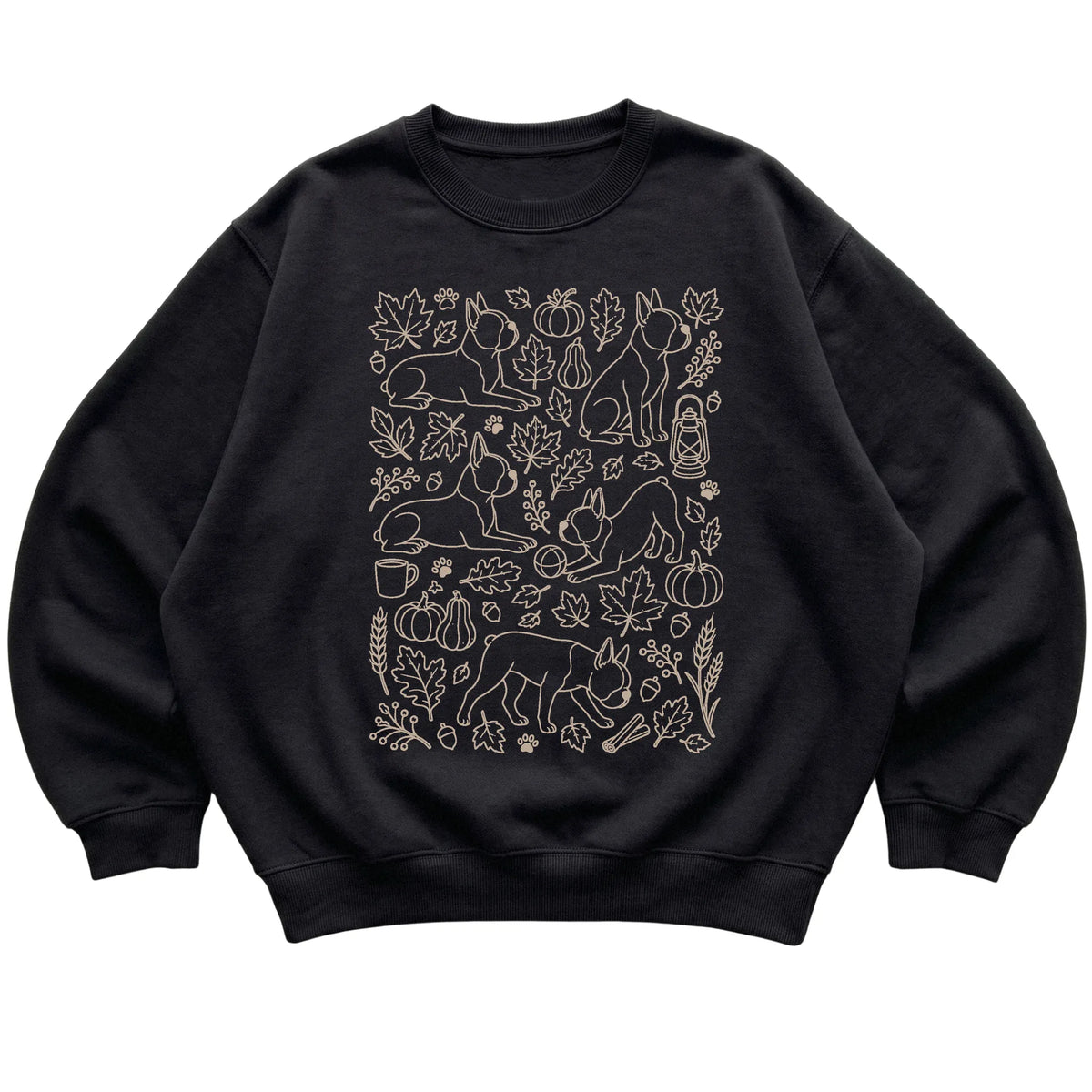 Black Boston Terrier Fall Leaves shirt laid flat