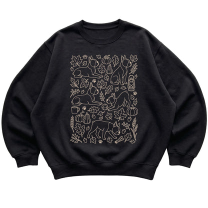 Black Boston Terrier Fall Leaves shirt laid flat