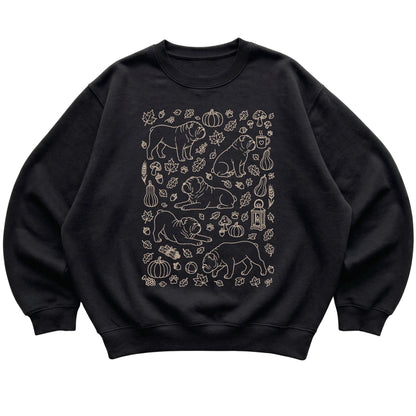 Black Bulldog Fall Leaves shirt laid flat