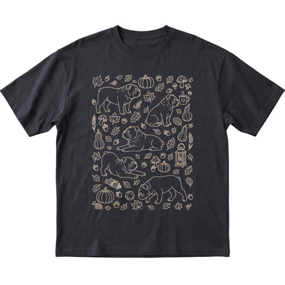 Black Bulldog Fall Leaves shirt laid flat