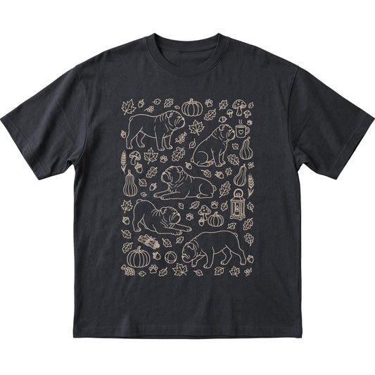 Black Bulldog Fall Leaves shirt laid flat