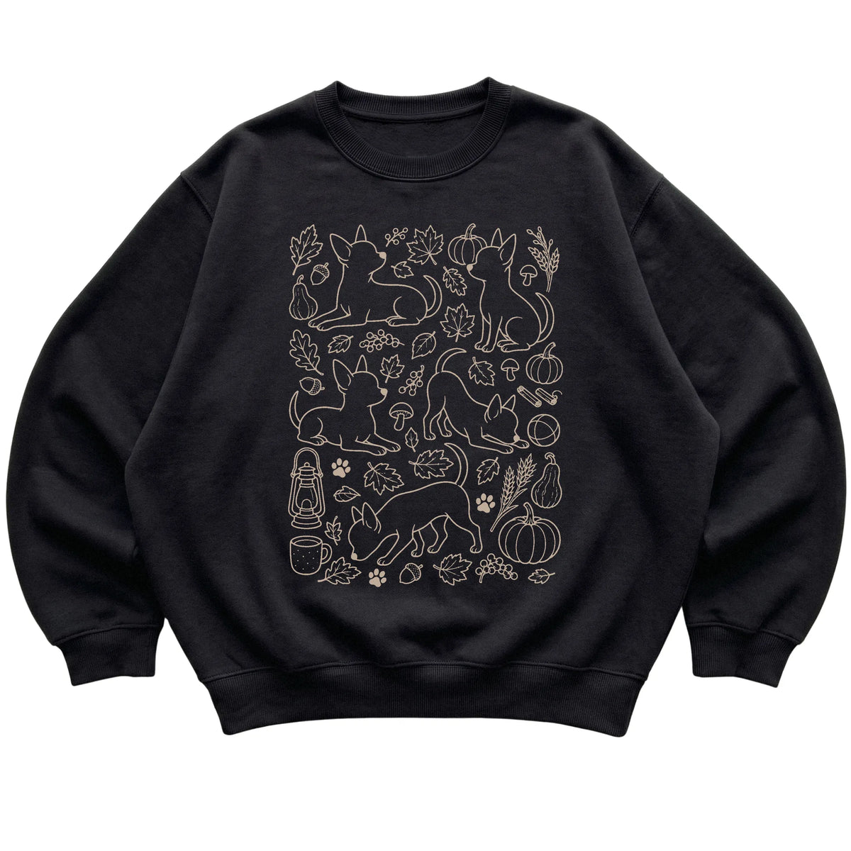 Black Chihuahua Fall Leaves shirt laid flat