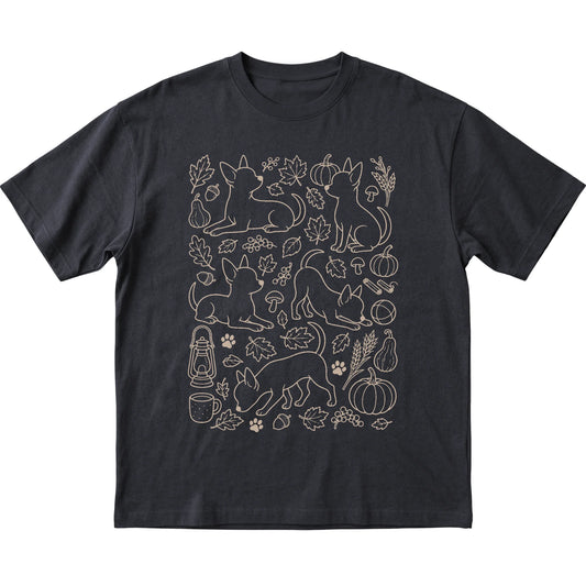 Black Chihuahua Fall Leaves shirt laid flat