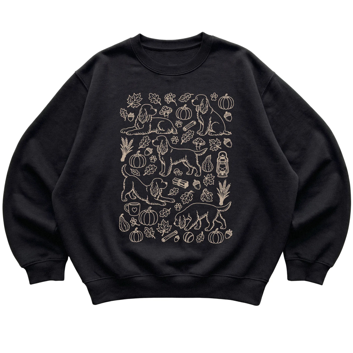 Black Cocker Spaniel Fall Leaves shirt laid flat