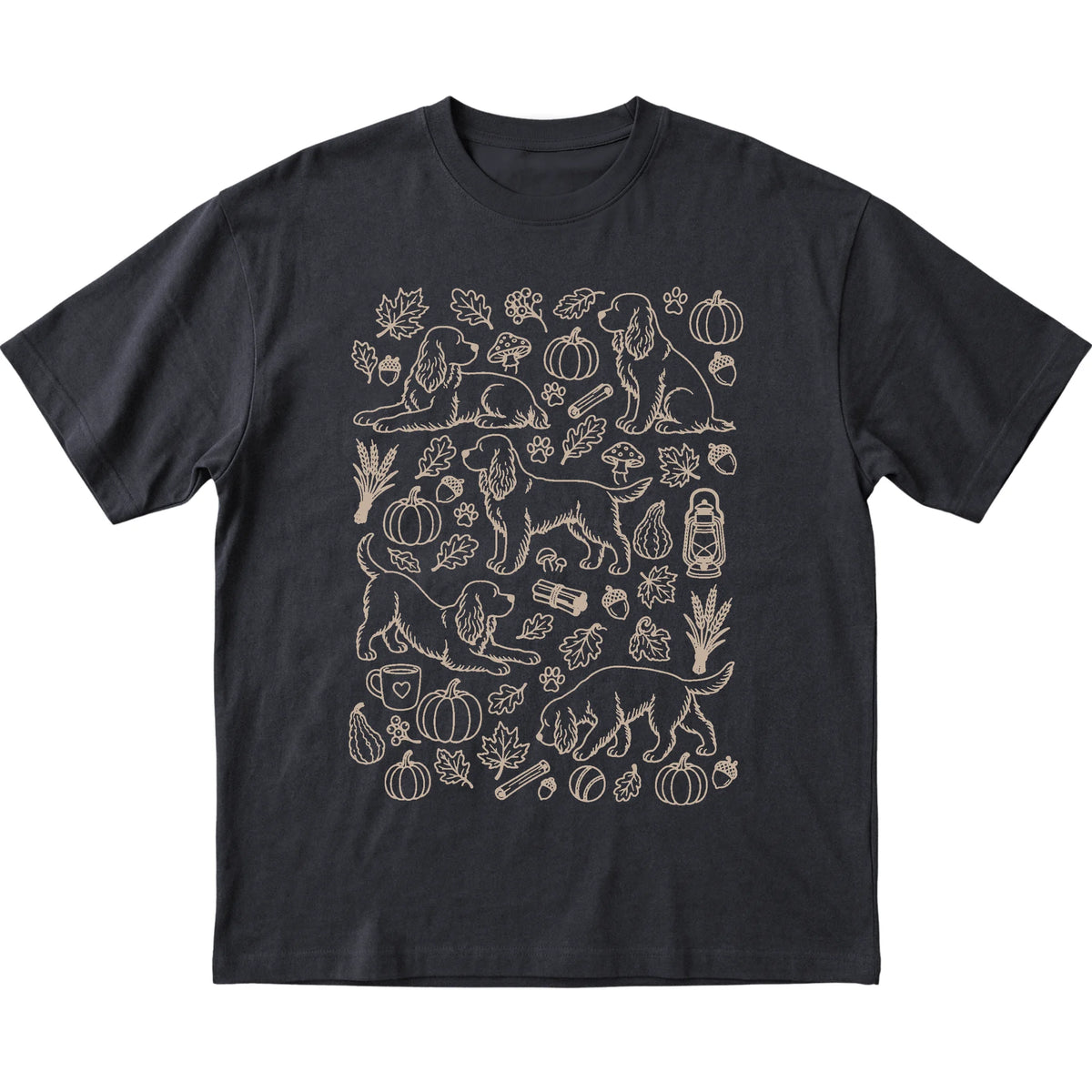 Black Cocker Spaniel Fall Leaves shirt laid flat