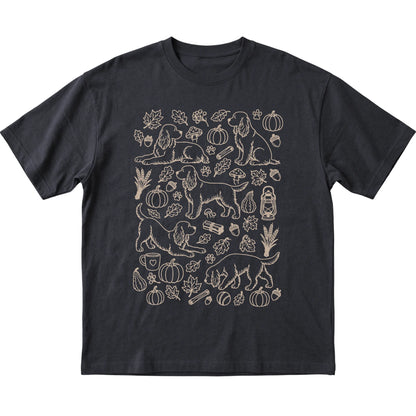 Black Cocker Spaniel Fall Leaves shirt laid flat