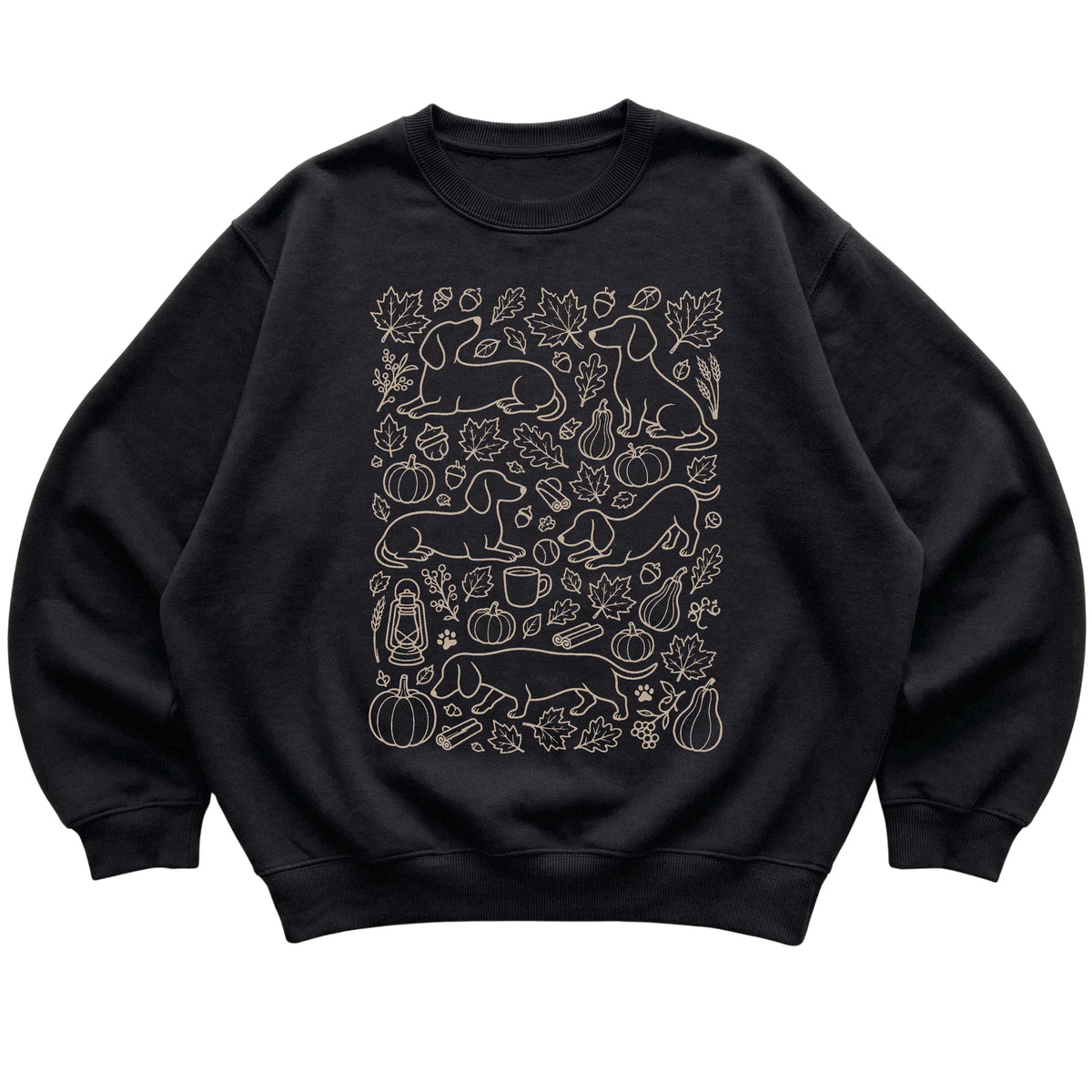 Black Dachshund Fall Leaves shirt laid flat