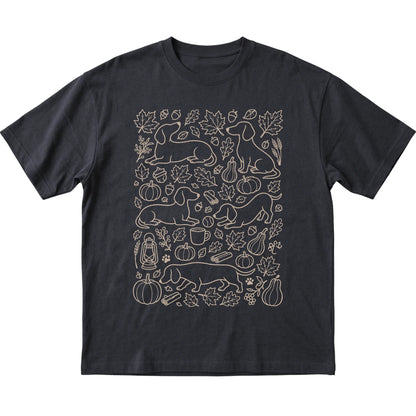 Black Dachshund Fall Leaves shirt laid flat