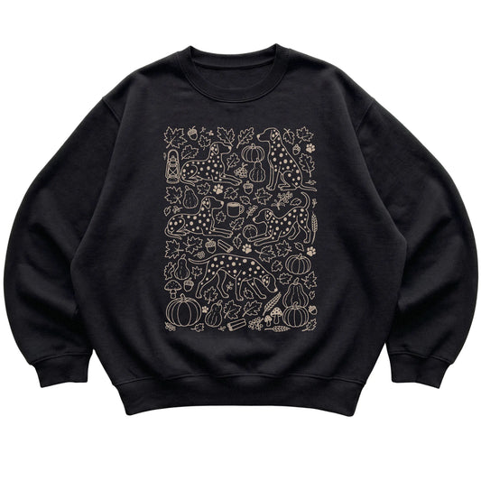 Black Dalmatian Fall Leaves shirt laid flat