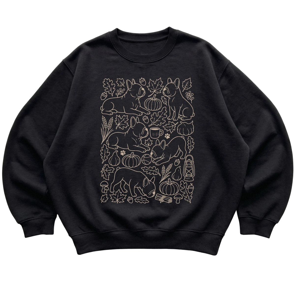 Black French Bulldog Fall Leaves shirt laid flat